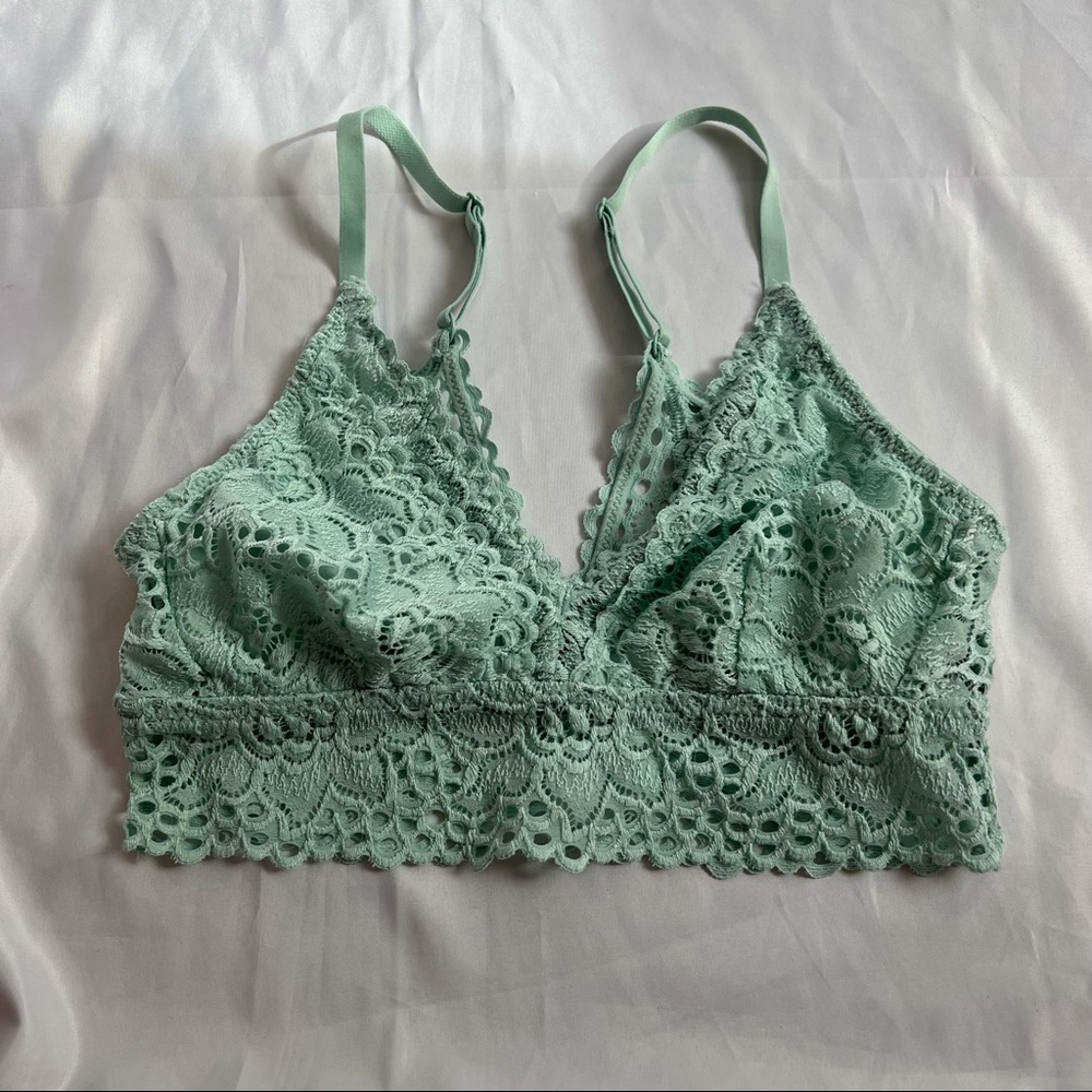 Aerie Green Blue Floral Lace Bralette, size Small